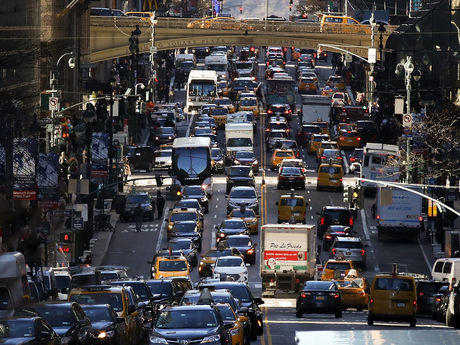 After gaining approval from state lawmakers, New York will become the first U.S. city to levy fees on motorists who drive on some of its most congested streets. Here, traffic fills 42nd Street in Midtown Manhattan in January 2018.